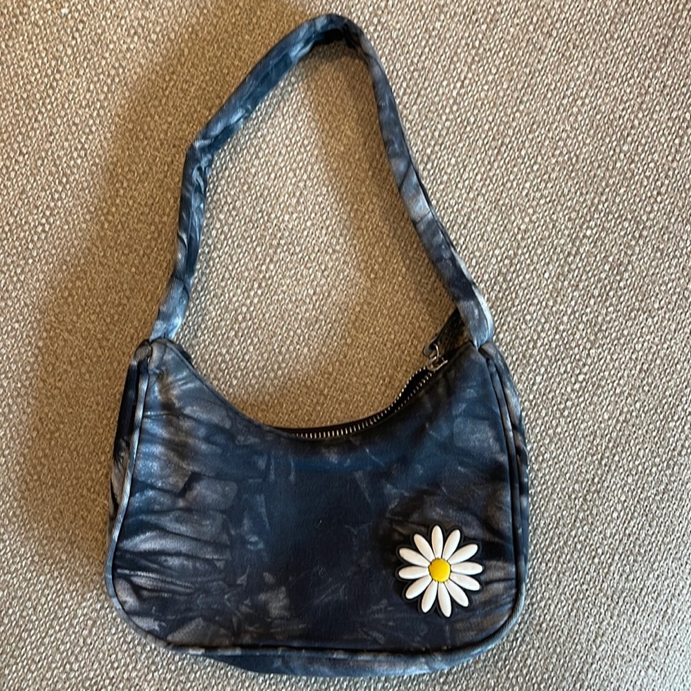 Black and Gray Tye dye small purse with flower logo design